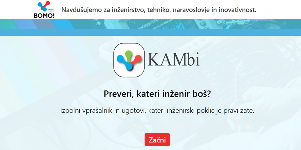 Vstopna stran aplikacije KamBi